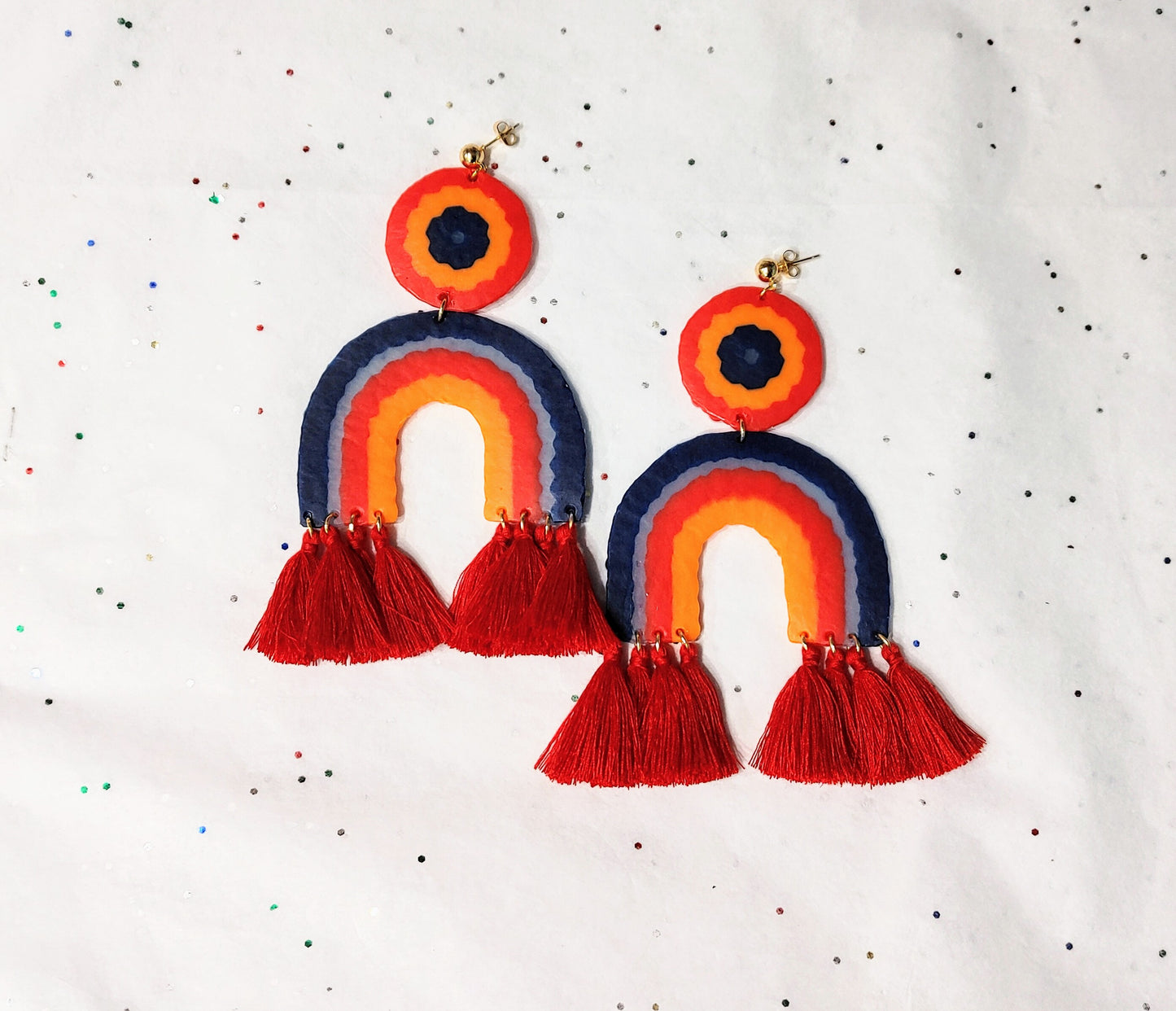 Bold Tassel  & Perler Bead Statement Earrings