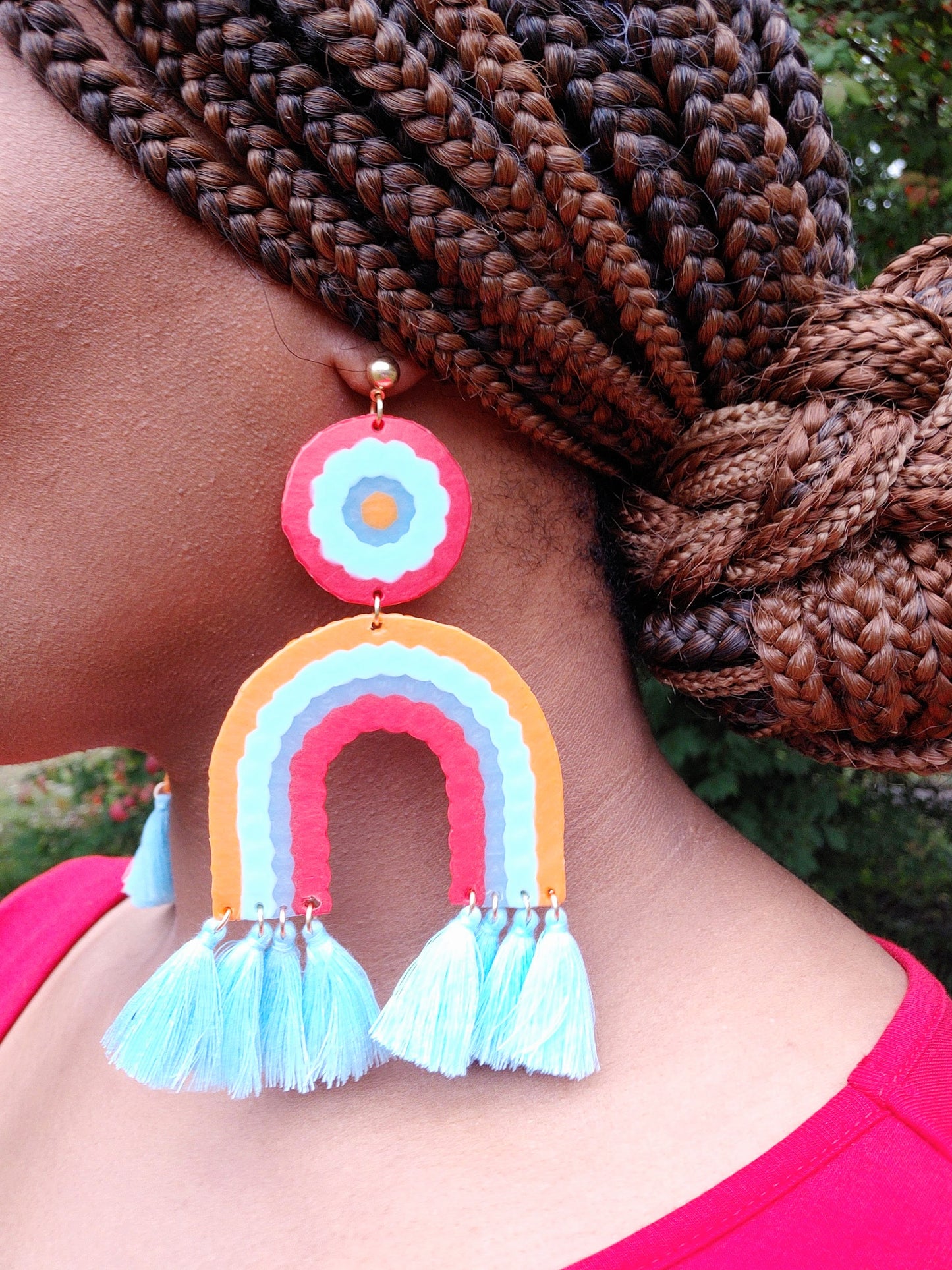 Bold Tassel  & Perler Bead Statement Earrings