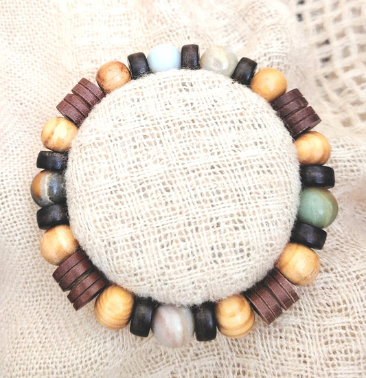 Amare - Amazonite and Wooden Bead Bracelet