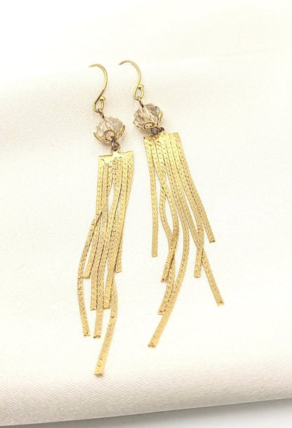 Crystal Earrings - 18k Gold dangle crystal earrings 18k womens bridal gold earrings bridal accessories 18k Gold Plated Tassel Earrings
