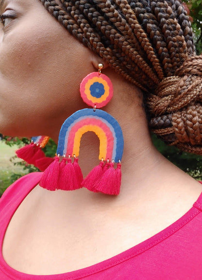 Bold Tassel  & Perler Bead Statement Earrings